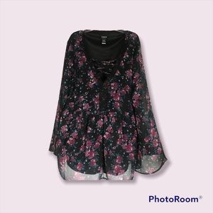 BEAUTIFUL BOHO STYLE TORRID LONG SLEEVE BABYDOLL TOP/BLOUSE